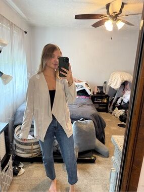 Thread & Supply Beige Suede Open-Front Draped Jacket